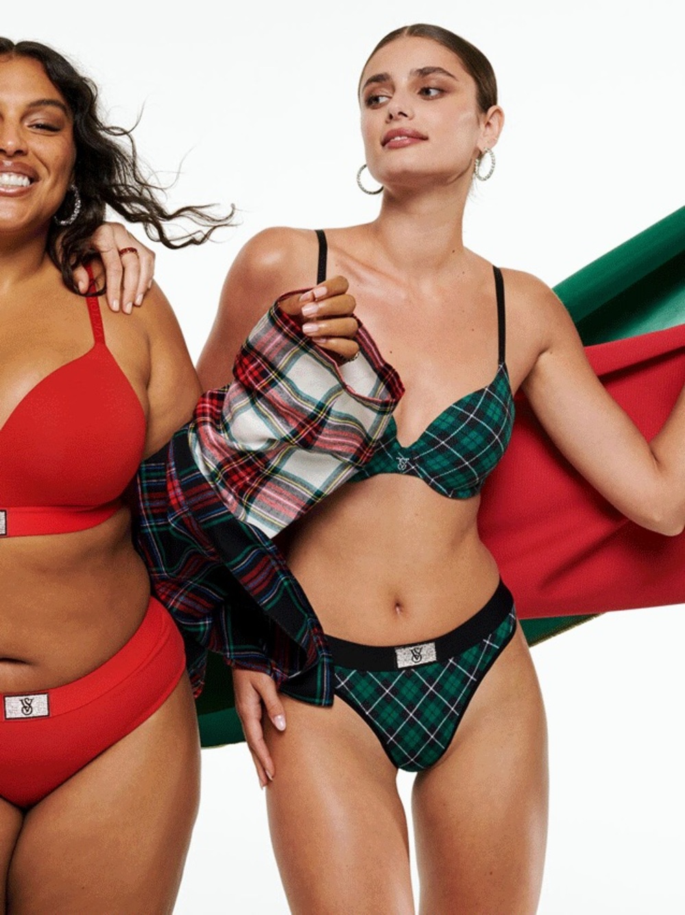 3 PIECE SET!! Victorias Secret Holiday Bling Buffalo Tartan Plaid Thong Bra 34D